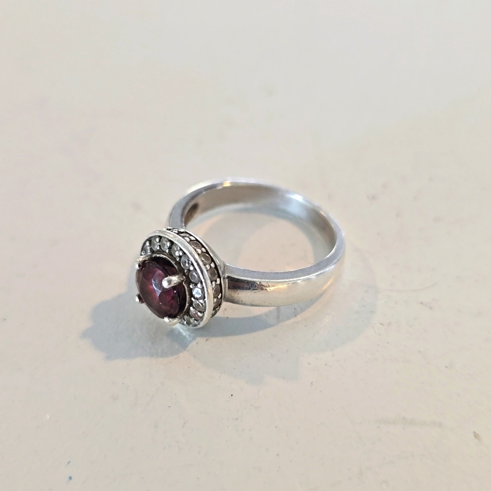 Beautiful smoky quartz and diamond ring set in 925 sterling silver